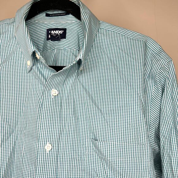 Lands End Men’s Shirt-size 16-35- teal/green long sleeve button down checkered - Picture 1 of 5